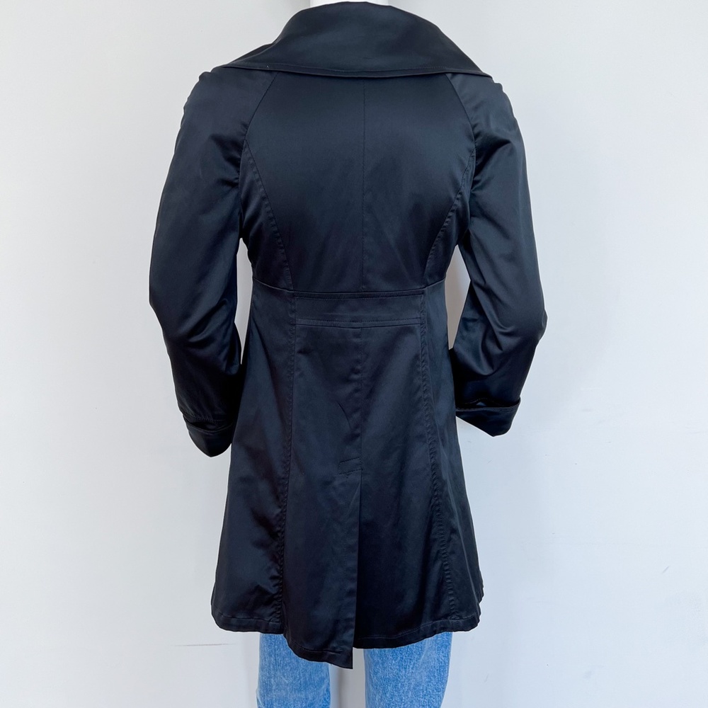 Motivi | Black Satin Peacoat Empire Waist Overcoat Jacket Fitted Dress Coat US4 - Picture 6 of 10